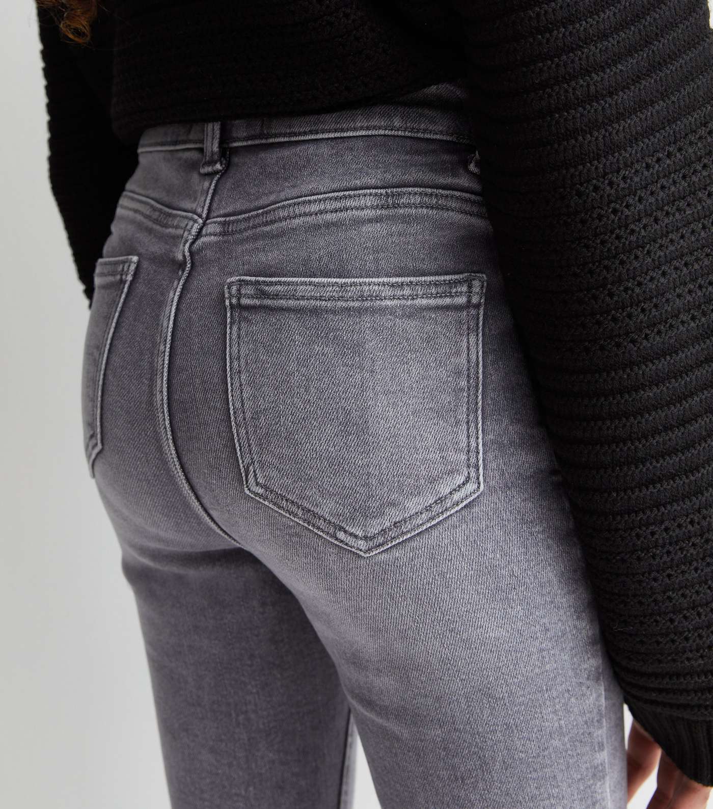 Girls Dark Grey High Waist Ripped Knee Hallie Super Skinny Jeans Image 2