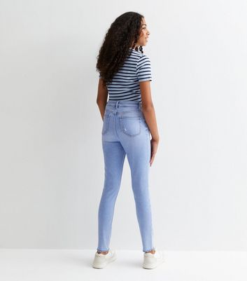 Girls Pale Blue High Waist Ripped Knee Hallie Super Skinny Jeans New Look