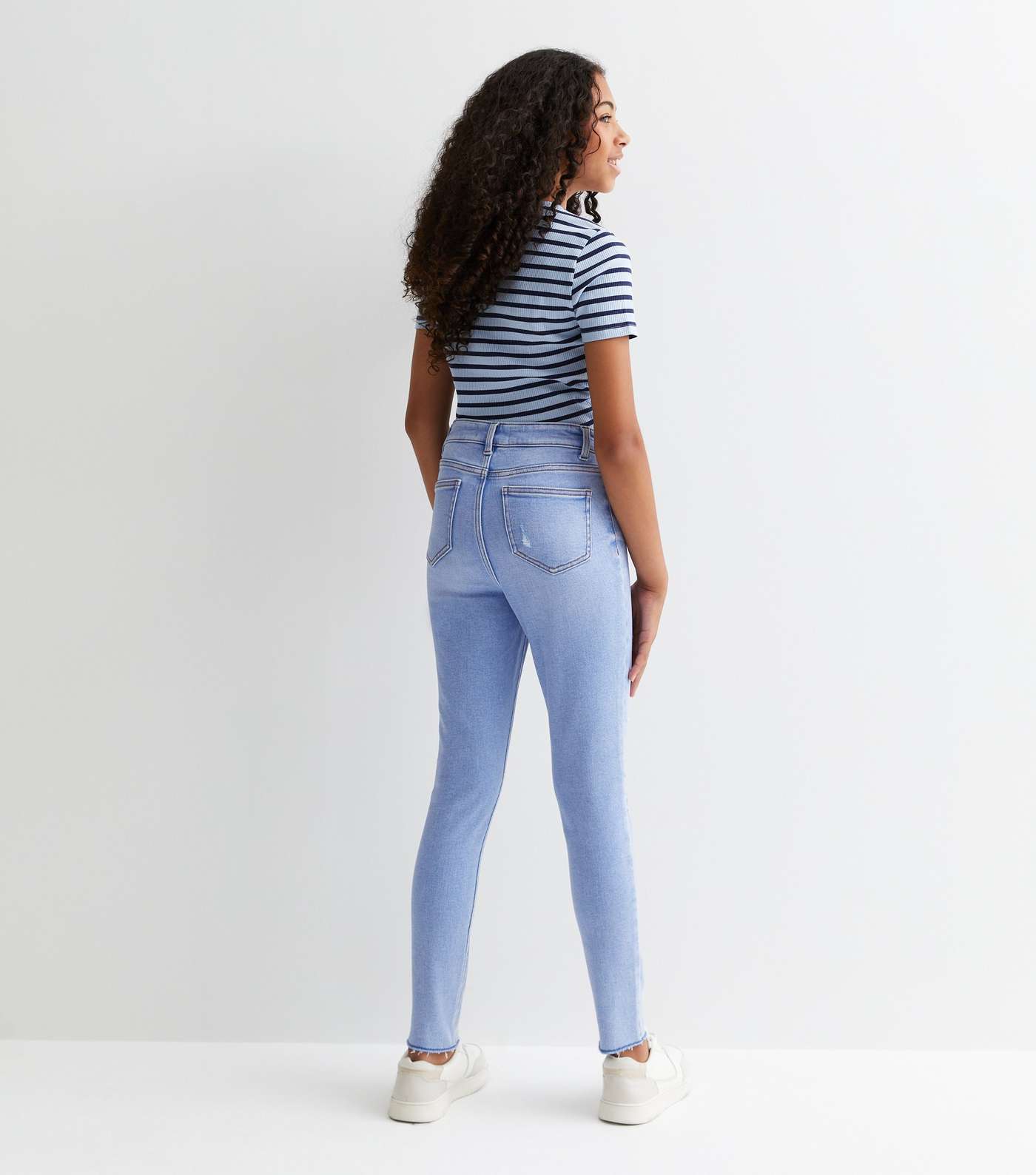Girls Pale Blue High Waist Ripped Knee Hallie Super Skinny Jeans Image 5