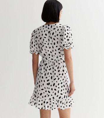 White Spot Frill Sleeve Mini Dress New Look