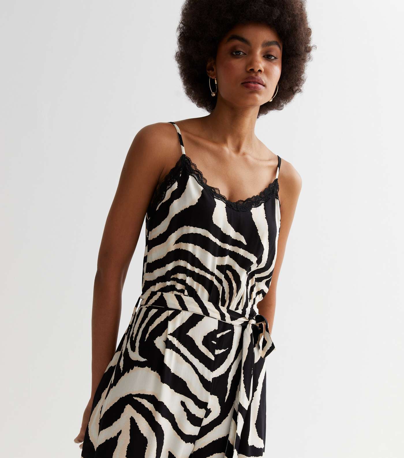 Black Zebra Print Strappy Jumpsuit Image 2