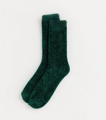 Green Ruffle Socks Dark Green Fluffy Socks | New Look