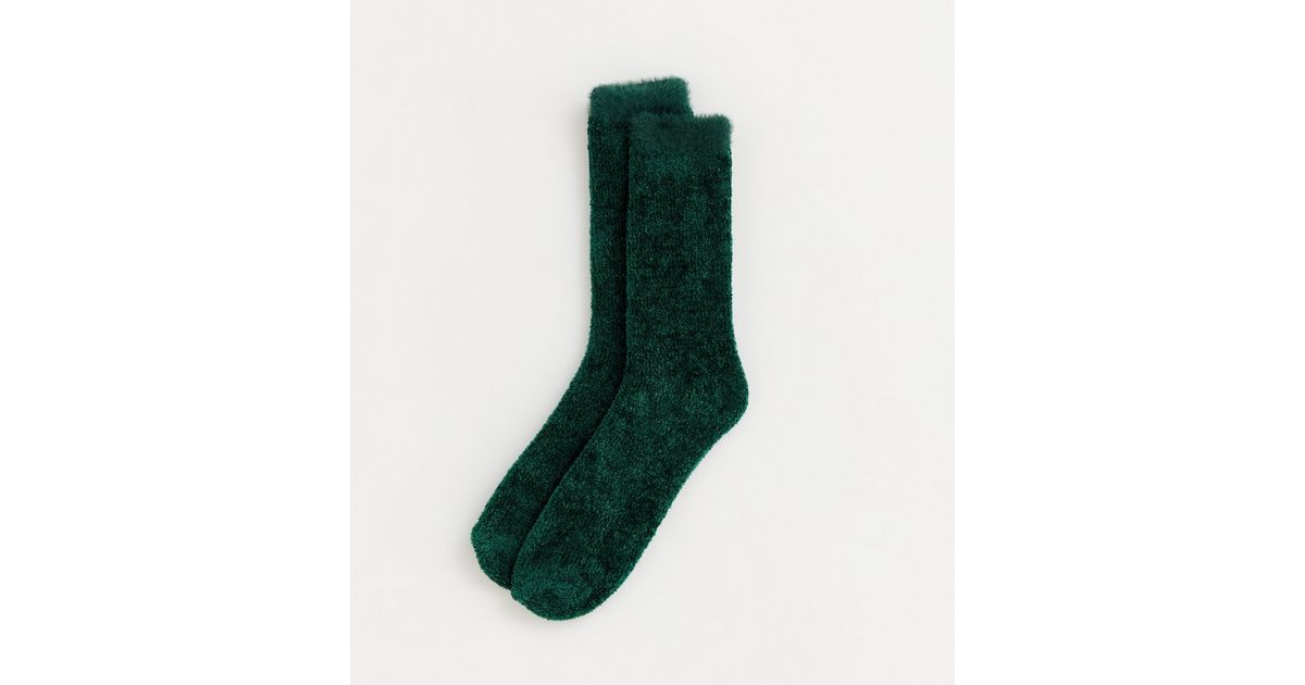 Green Ruffle Socks Dark Green Fluffy Socks | New Look
