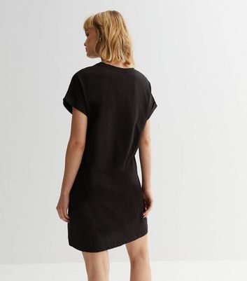 Black Roll Sleeve Mini T-Shirt Dress New Look
