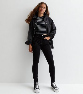 Girls Black High Waist Hallie Super Skinny Cargo Jeans New Look