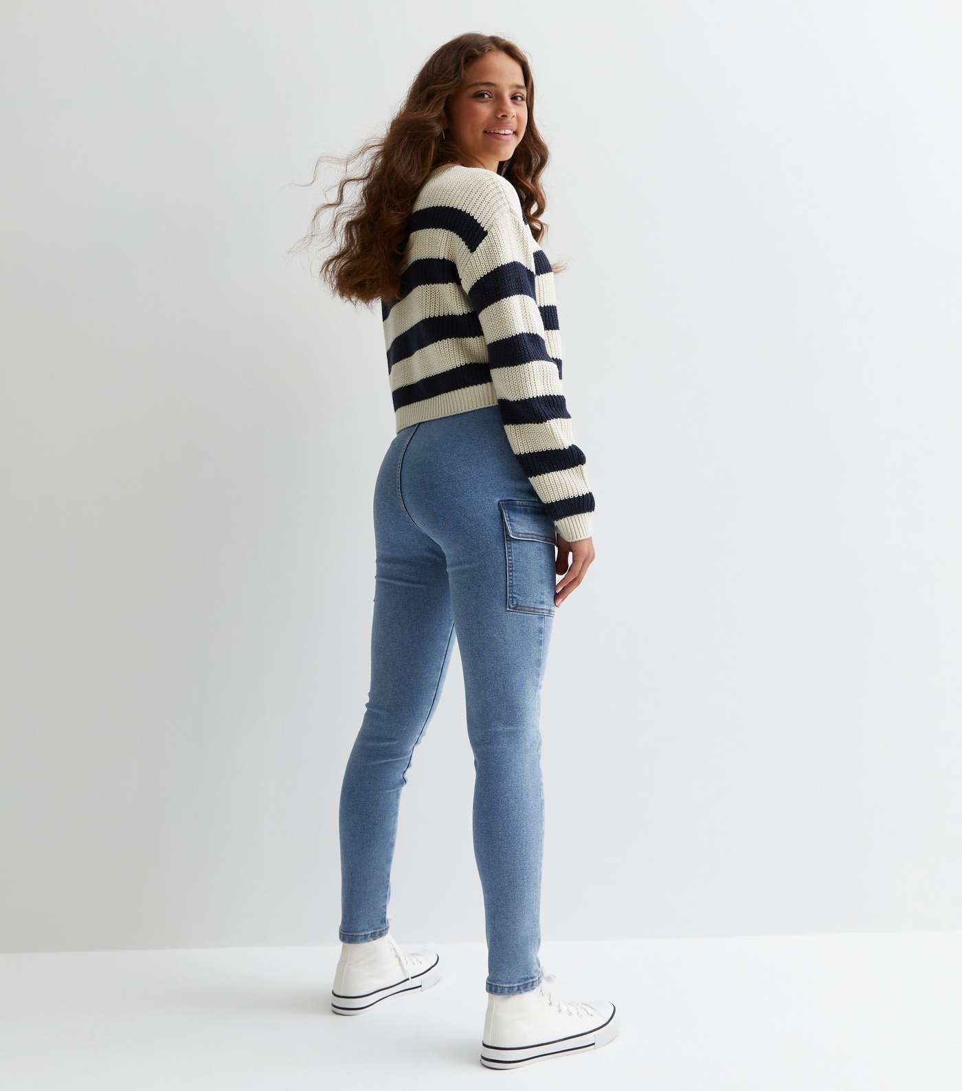 Girls Blue High Waist Hallie Super Skinny Cargo Jeans Image 4