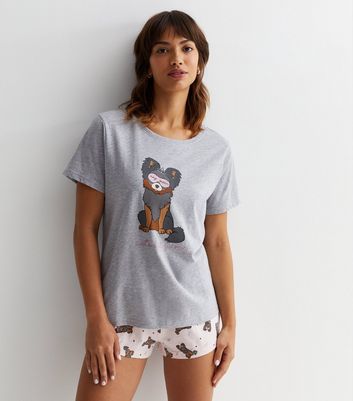 Light Grey Short Pyjama Set with Napping Dog Logo New Look