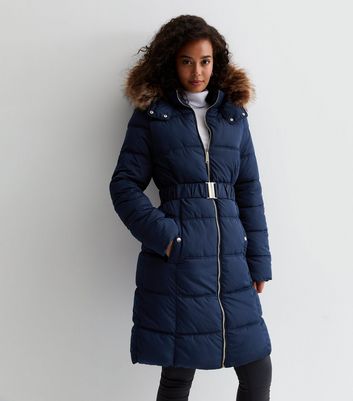 Fur hood belted store puffer coat