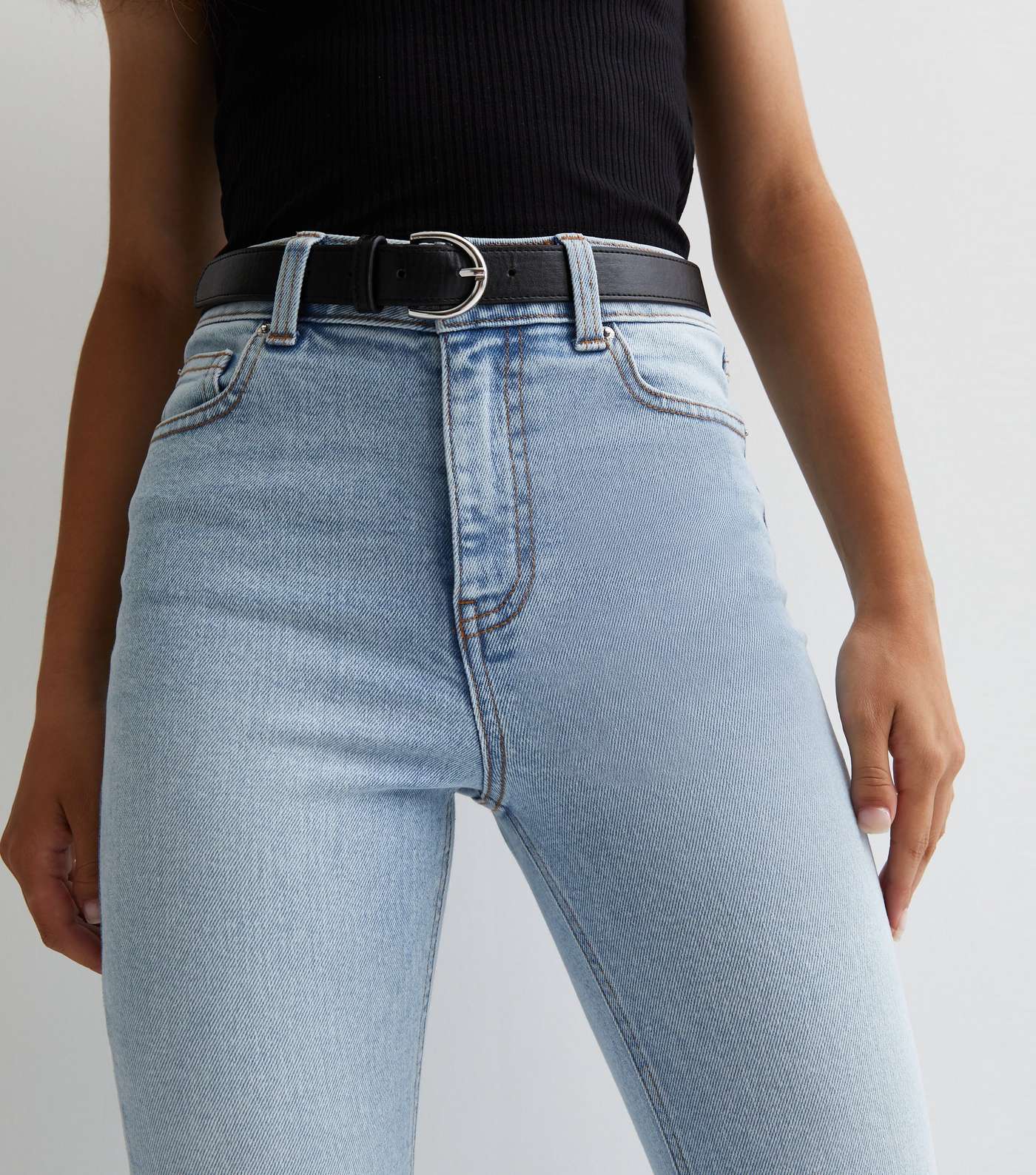 Girls Pale Blue Belted Flare Jeans Image 3