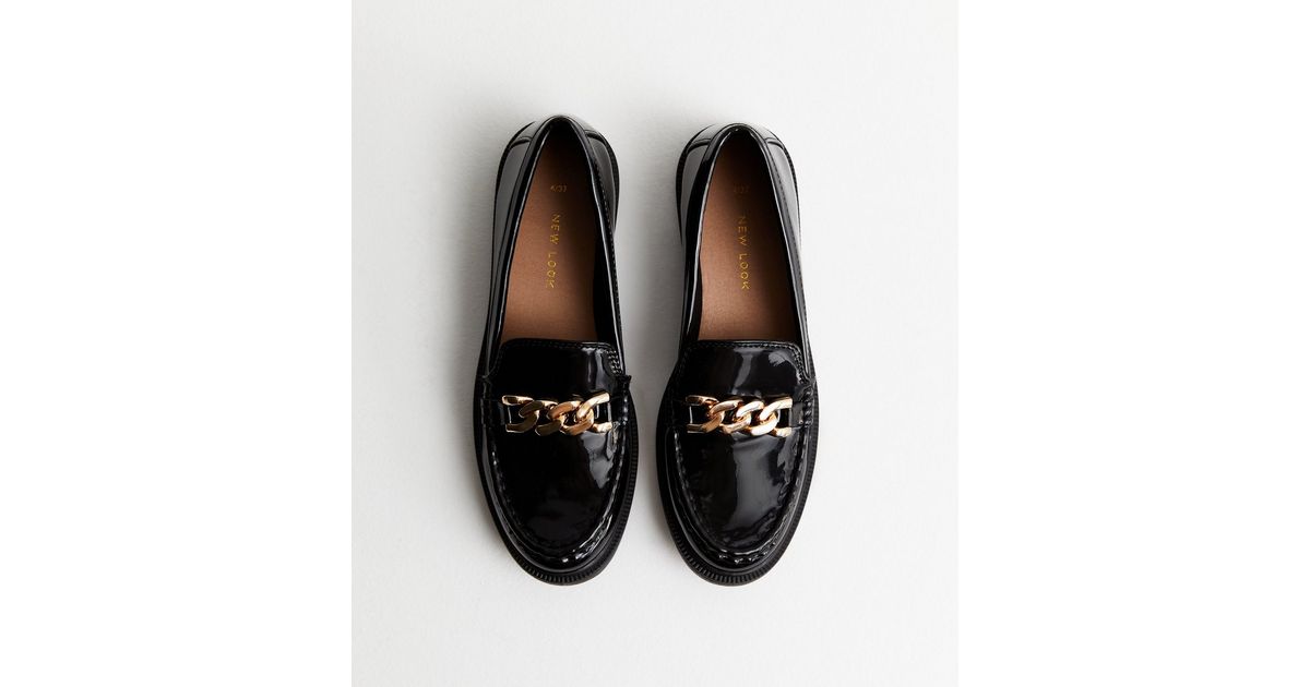 Black Patent Chain Loafers New Look