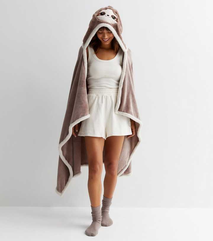 Light Brown Hooded Sloth Blanket | New Look