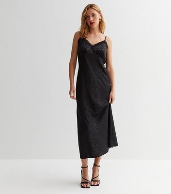 Black Jacquard Lace Trim Midaxi Dress New Look