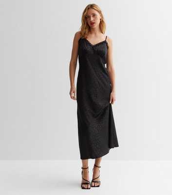 Black Jacquard Lace Trim Midaxi Dress