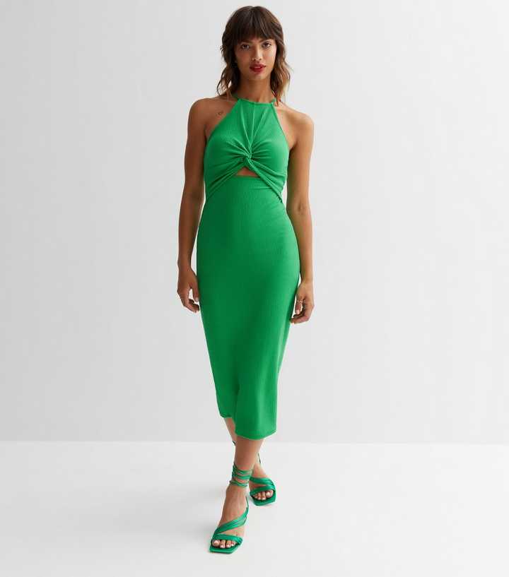 Green Twist Front Cut Out Midi Dress