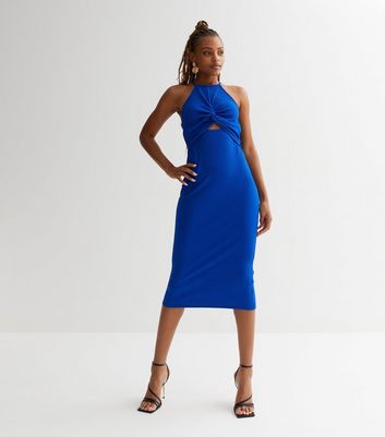 Bright Blue Twist Front Cut Out Midi Dress | New Look