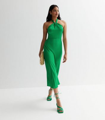 Green Twist Front Halter Midi Dress New Look