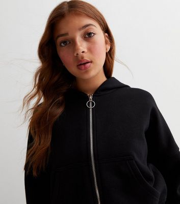 Girls Black Crop Hoodie New Look