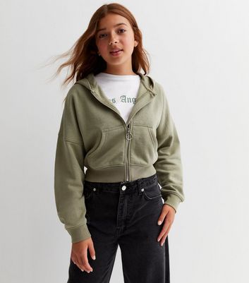 Girls Olive Crop Hoodie