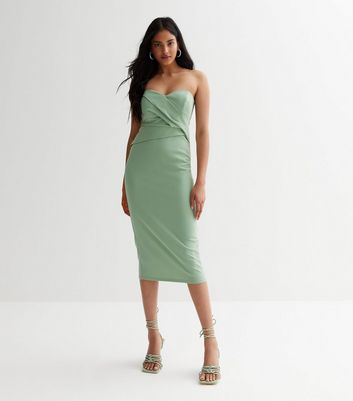 Ruched bandeau midi outlet dress