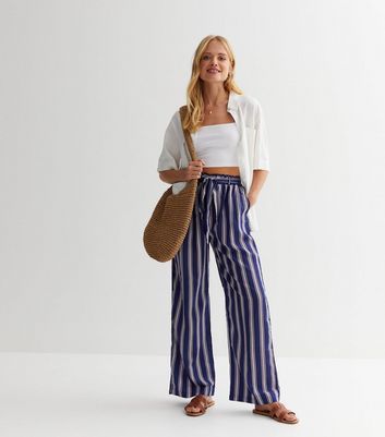 Sunshine Soul Navy Stripe Wide Leg Trousers | New Look