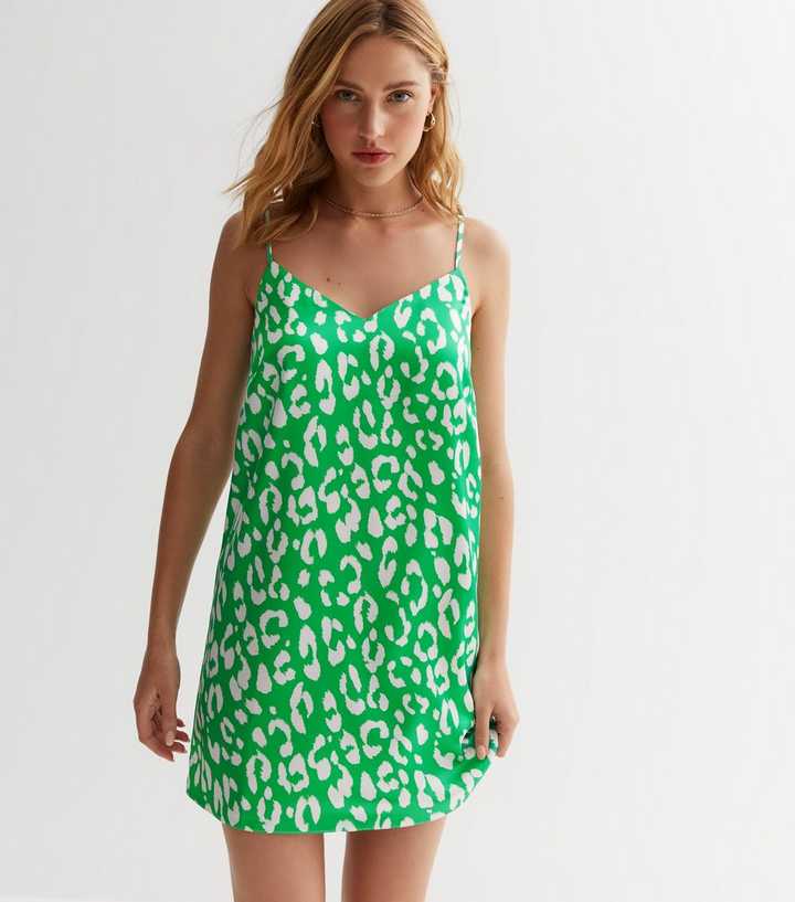 green emerald velvet dress Lucille Leopard Print Satin Slipdress S