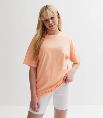 Girls Orange Happy Days Long Oversized Logo T-Shirt New Look