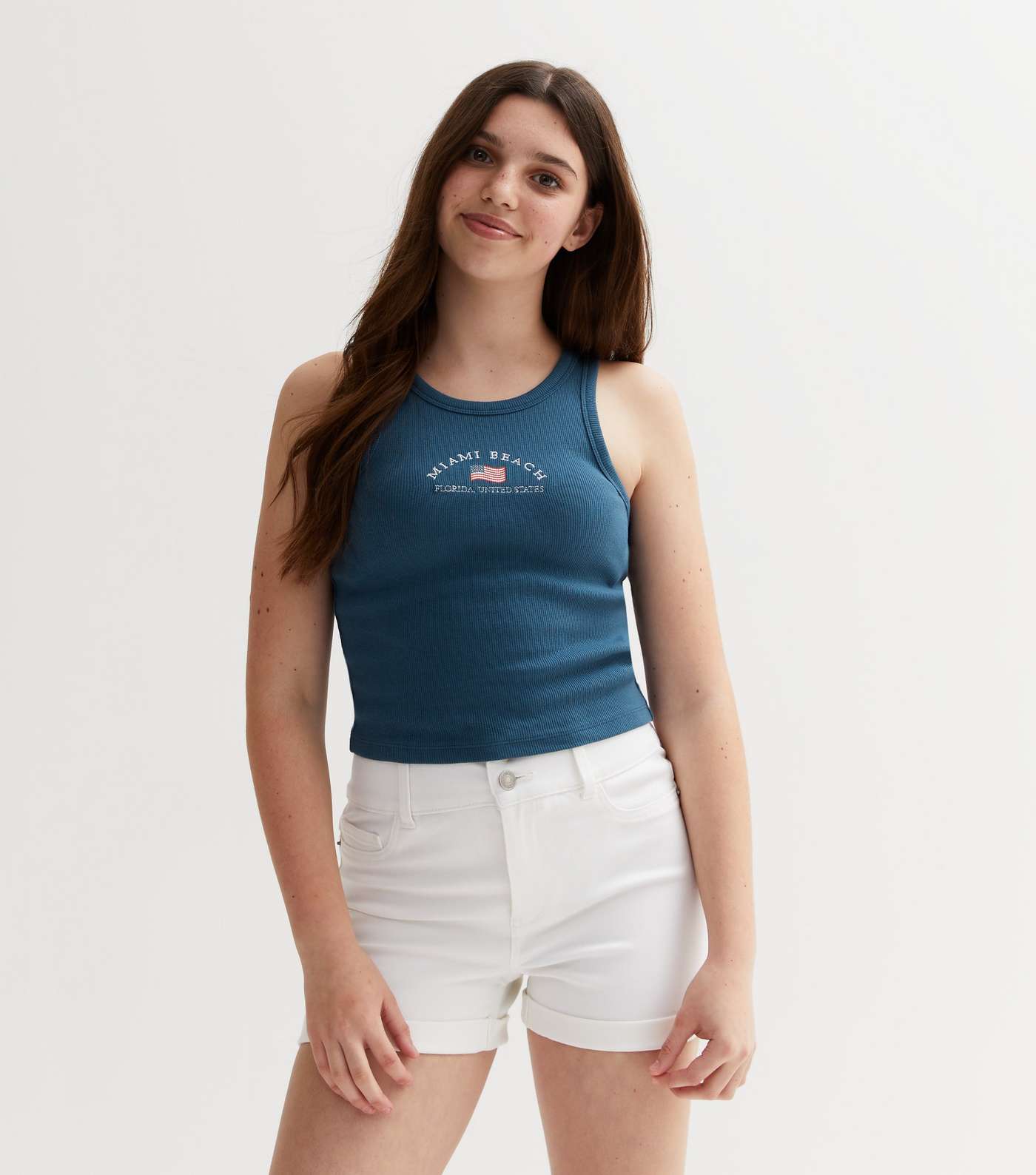 Girls Bright Blue Miami Beach Logo Racer Vest