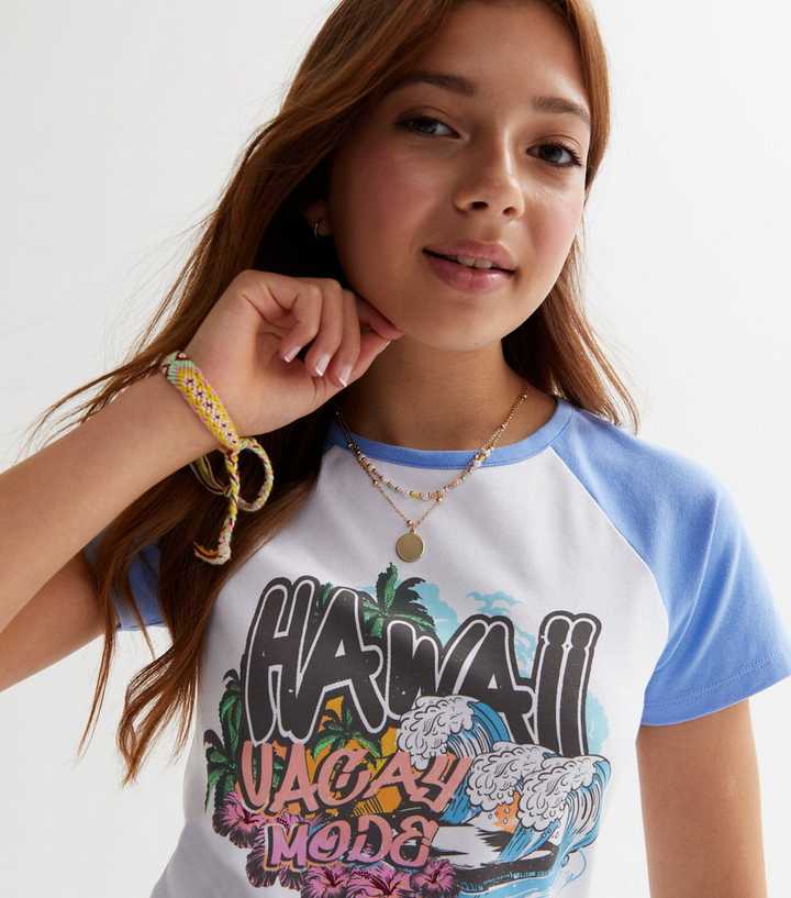 Girls Blue Hawaii Logo Raglan T-Shirt 