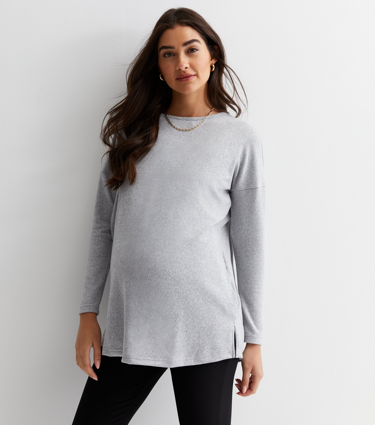Women's Maternity Pale Grey Fine Knit Long Sleeve Top New Look