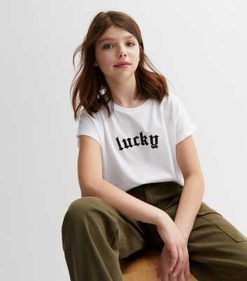 Girls White Lucky Logo T-Shirt