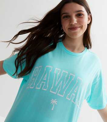 Girls Blue Hawaii Long Oversized Logo T-shirt