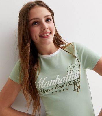 Girls Green Manhattan Logo Ringer T-Shirt New Look