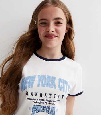 Girls White Manhattan Logo Ringer T-Shirt