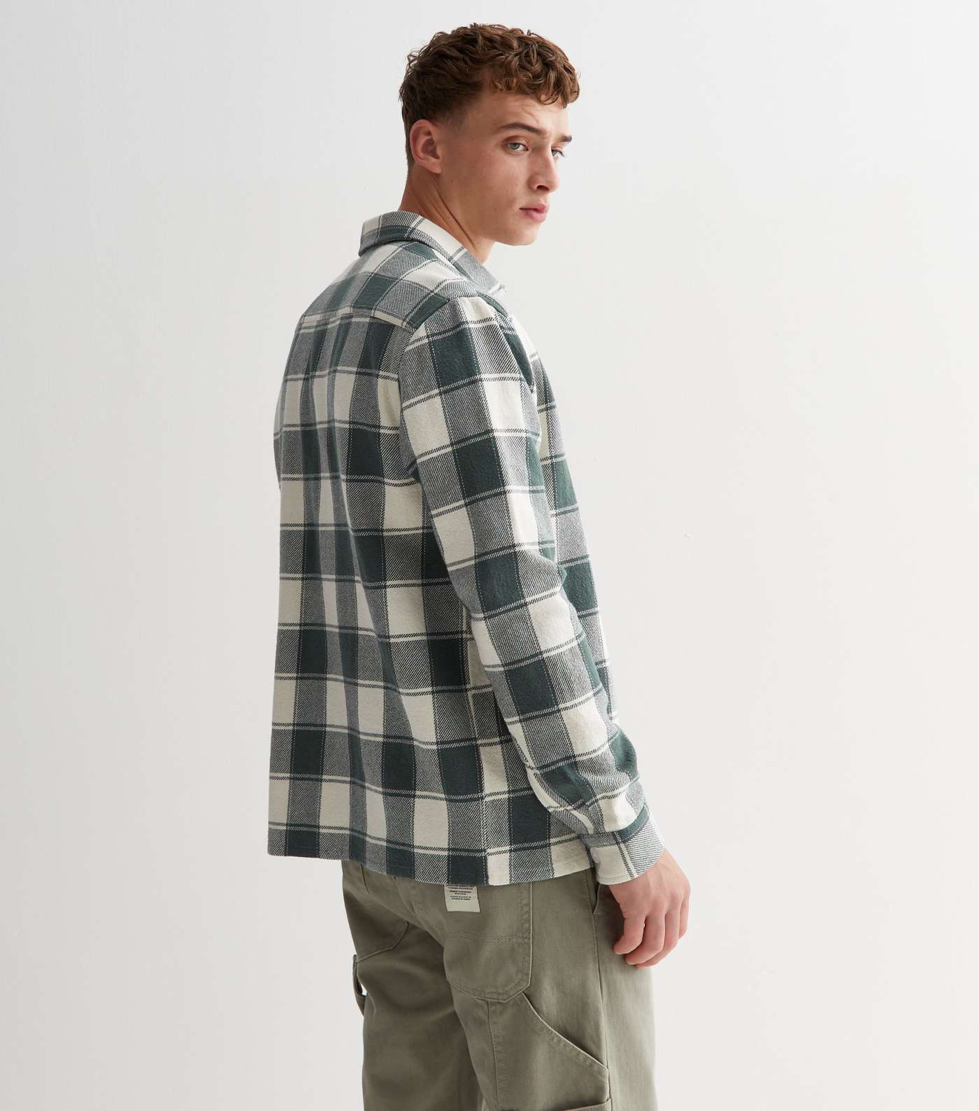 Green Check Cotton Relaxed Fit Overshirt Image 4