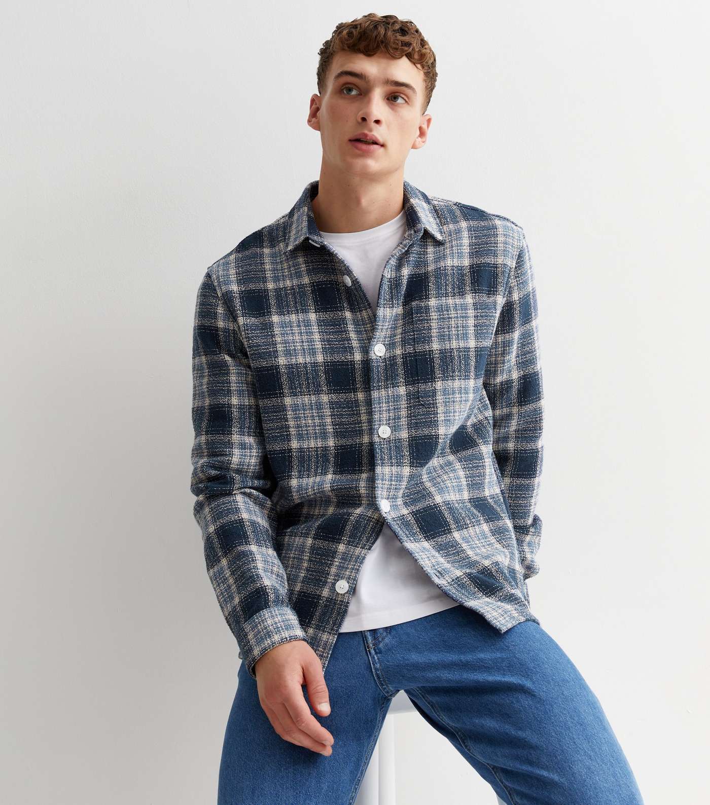 Navy Check Cotton Relaxed Fit Overshirt | New Look