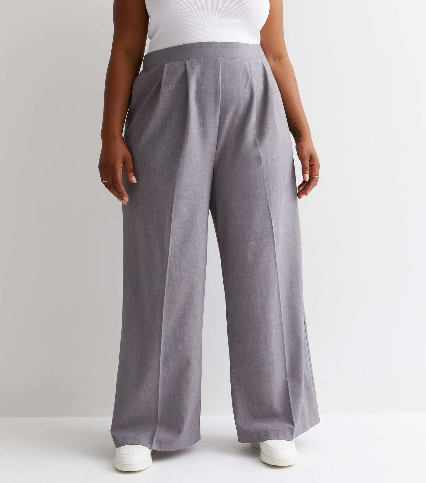 Curves Pale Grey Wide Leg Trousers | New Look