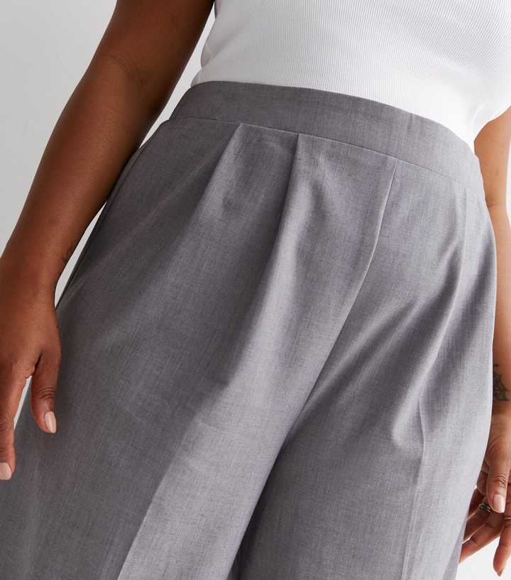 Curves Pale Grey Wide Leg Trousers