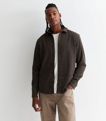Men's Dark Grey Cord Long Sleeve Regular Fit Shirt New Look