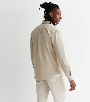 Men's Stone Cord Long Sleeve Regular Fit Shirt New Look