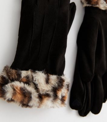 Black faux online fur gloves