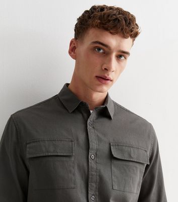 Dark Grey Cotton Twill Regular Fit Overshirt | New Look