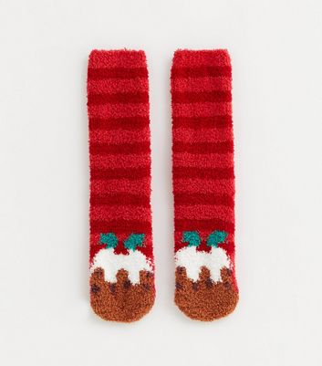 fluffy red christmas stockings