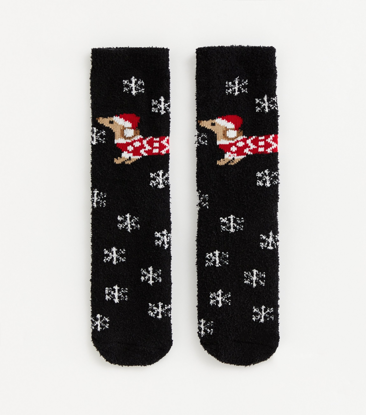 Black Sausage Dog Fluffy Christmas Socks New Look