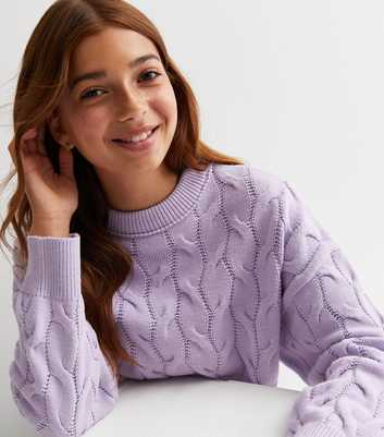 Girls Lilac Cable Knit Crop Jumper