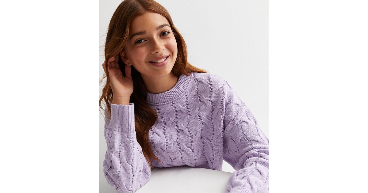 Tavimart Women Vintage Chunky Cable Knit Crop Jumper Crew Neck Cable Cropped Knit Top