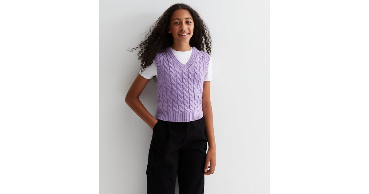 Purple Shein Knit Vest Rib-knit Sweater Vest
