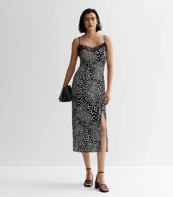 Black Spot Lace Trim Midi Dress