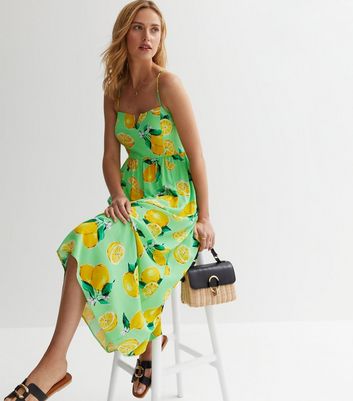 Lemon Print Button Detail Maxi Dress | boohoo
