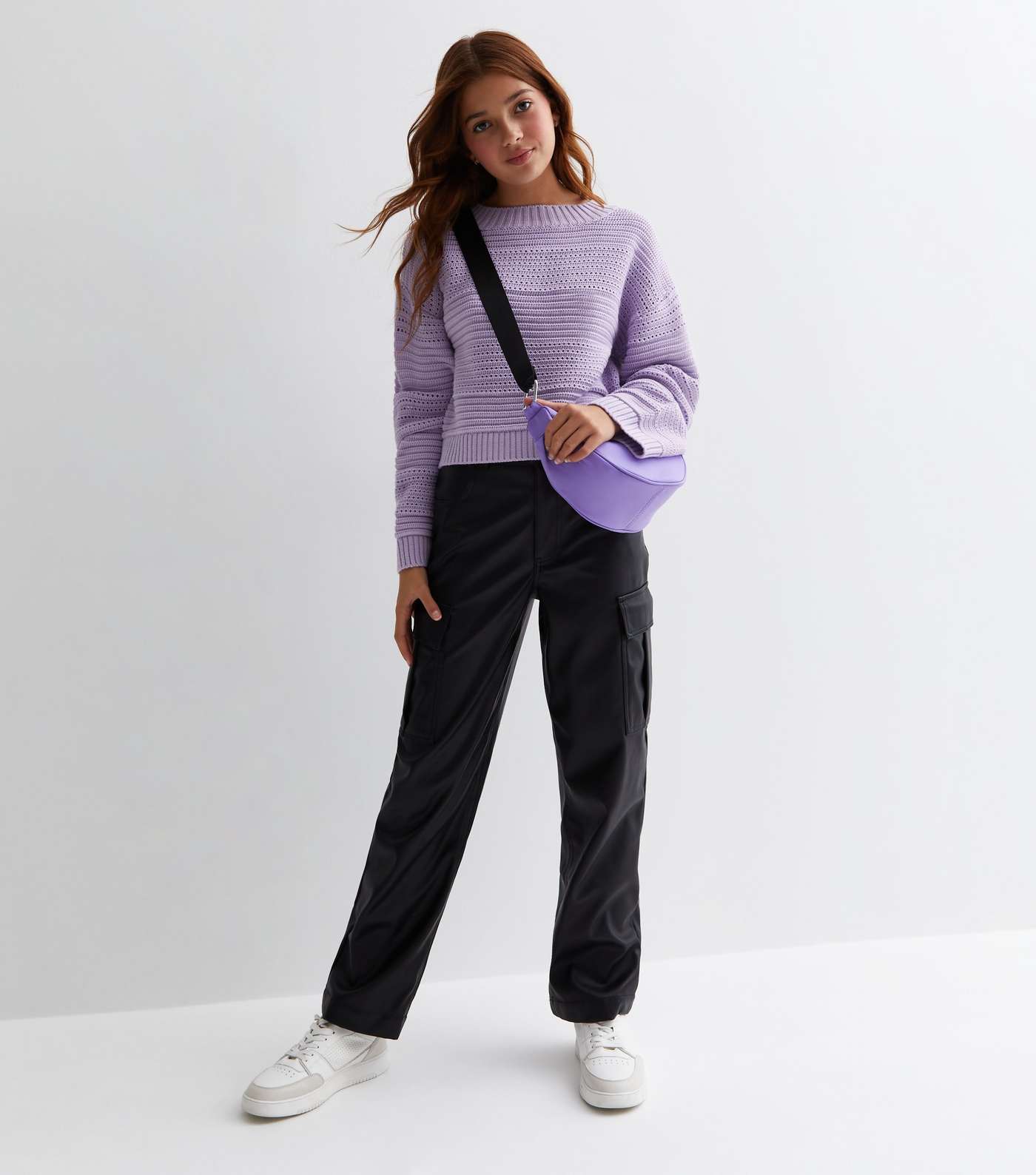 Girls Lilac Pointelle Knit Jumper Image 3