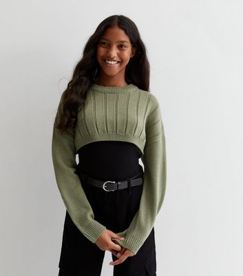 Olive green hot sale crop sweater